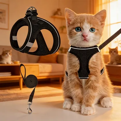 PetTribe Harnais+Laisse Chat, Réfléchissant, Promenades Sûres - Rose