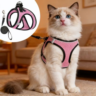 PetTribe Geschirr + Leine für Katzen, reflektierend – Rosa