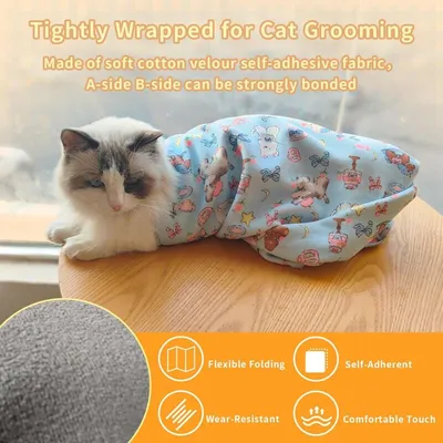 Sac de toilettage chat bleu 55cm : anti-griffures pour ongles & bain Sac de toilettage chat bleu 55cm : anti-griffures pour ongles & bain