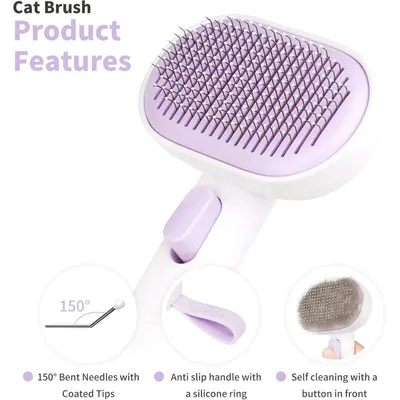 Brosse chat violette : système auto-nettoyant à une touche, massage doux