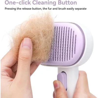 Brosse chat violette : système auto-nettoyant à une touche, massage doux