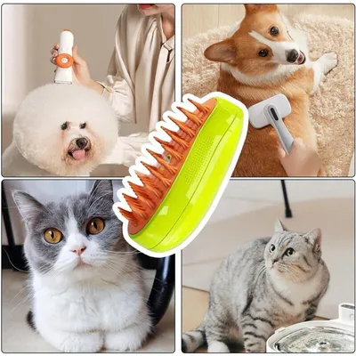 Brosse vapeur chat 3-en-1 verte : brosse multifonction massage & brossage Brosse vapeur chat 3-en-1 verte : brosse multifonction massage & brossage
