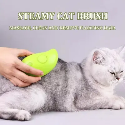 Brosse vapeur chat 3-en-1 verte : brosse multifonction massage & brossage Brosse vapeur chat 3-en-1 verte : brosse multifonction massage & brossage
