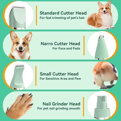 PetTribes Tondeuse 4-en-1 Sans Fil Verte Animaux (USB, <50dB)