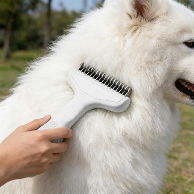 Zoomtopia Brosse autonettoyante chat chien poils longs blanc métal