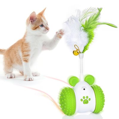 PetTribes Jouet Chat Automatique, Boule LED Plumes Cloche, Vert