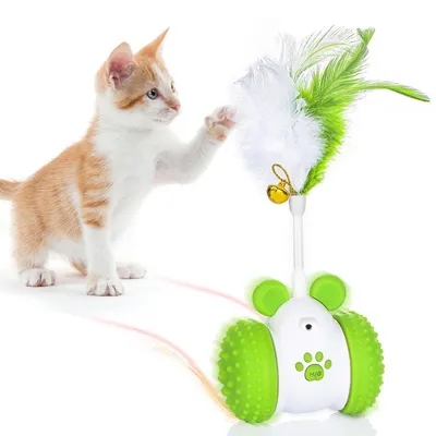PetTribes Juguete automático para gatos, bola LED plumas cascabel, verde
