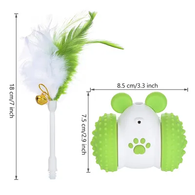 PetTribes Jouet Chat Automatique, Boule LED Plumes Cloche, Vert