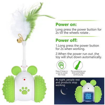 PetTribes Jouet Chat Automatique, Boule LED Plumes Cloche, Vert