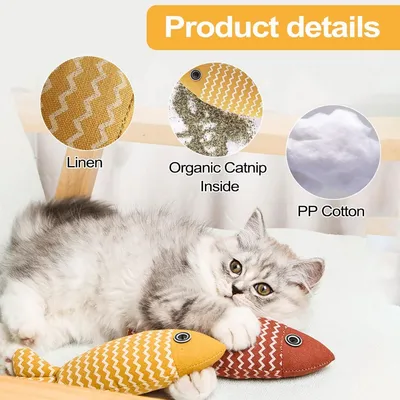 ZooVenture Jouet Chat Poisson Herbe à Chat - Coton Lin, 3 Couleurs