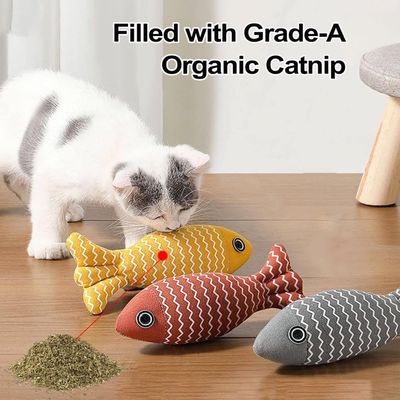 ZooVenture Juguete gatos forma pez hierba gatera - Algodón lino, 3 colores