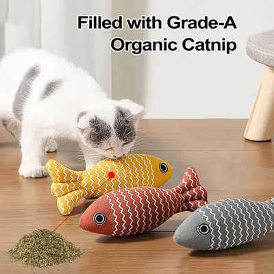 ZooVenture Jouet Chat Poisson Herbe à Chat - Coton Lin, 3 Couleurs