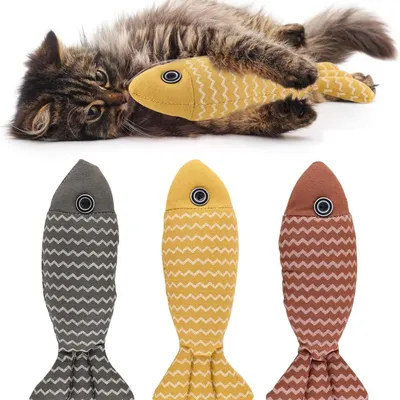 ZooVenture Jouet Chat Poisson Herbe à Chat - Coton Lin, 3 Couleurs