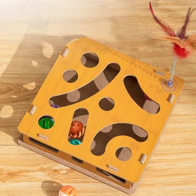 FurryFusion Boîte de jeu éducatif pour chat avec bâton et cloche