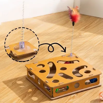 FurryFusion Boîte de jeu éducatif pour chat avec bâton et cloche