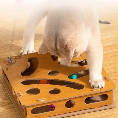 FurryFusion Boîte de jeu éducatif pour chat avec bâton et cloche