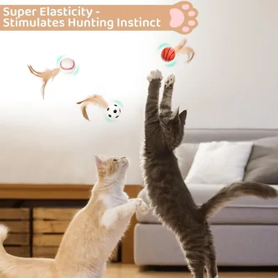 PetTribes Lot 3 Balles Élastiques Chat Intérieur Chasse