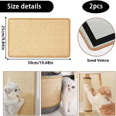 PetTribes Tapis Griffoirs Chat x2 : 50x25cm, Sisal Naturel, Protège Meubles