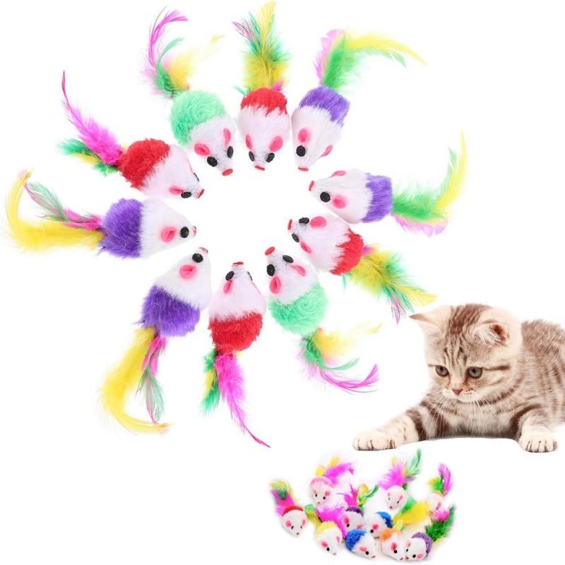 PetTribes - 10 Jouets Souris Chat avec Plumes et Sonnette