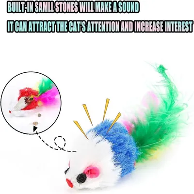 PetTribes - 10 Jouets Souris Chat avec Plumes et Sonnette