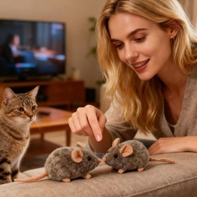 ZooVenture Jouet Souris Chat Réaliste 2 Pièces Gris