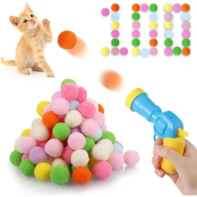 PetTribes 100 Balles Peluches Chat avec Lanceur Interactif