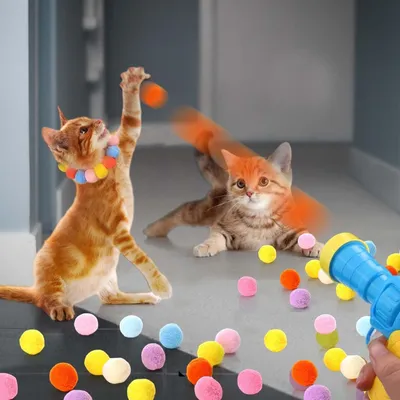 PetTribes Jouet Chat Interactive : Lanceur + 100 Boules Pompon