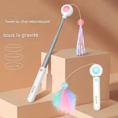 FurryFusion Baton à chat extensible avec plumes