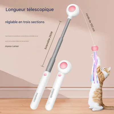 FurryFusion Baton à chat extensible avec plumes