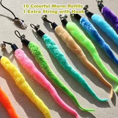 PetTribes Accessoires Bâton Chat : 10 Vers Colorés + Corde de Remplacement