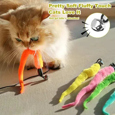 PetTribes Accessoires Bâton Chat : 10 Vers Colorés + Corde de Remplacement