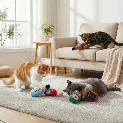 ZooVenture Lot 4 Jouets Chat Bouteille Biere