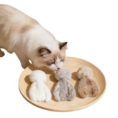 FurryFusion Jouet en forme de poulpe en poils de lapin pour chat
