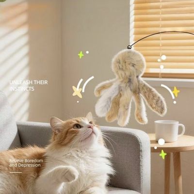 FurryFusion Jouet en forme de poulpe en poils de lapin pour chat