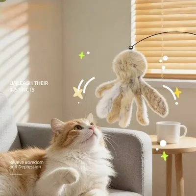 FurryFusion Jouet en forme de poulpe en poils de lapin pour chat
