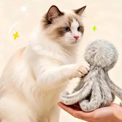 FurryFusion Jouet en forme de poulpe en poils de lapin pour chat