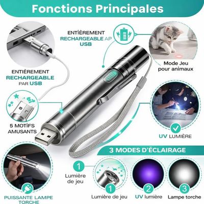 MCBOSON Rechargeable USB Stylo Compact Pointeur Lumineux Jouet Chat