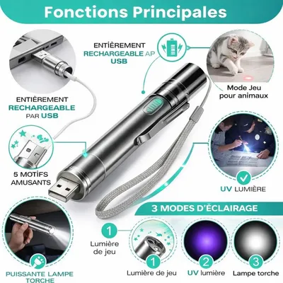 MCBOSON Rechargeable USB Stylo Compact Pointeur Lumineux Jouet Chat