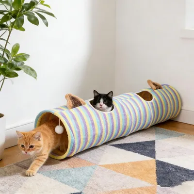 PetTribes Tunnel pour Chat en Peluche Doux 120cm avec Ballon et Sons