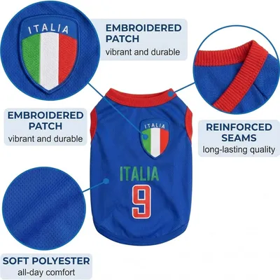 HausPets Camiseta de fútbol de Italia diseño perro transpirable color azul