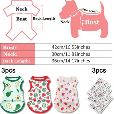 Set 3 atmungsaktive Sommer-T-Shirts kleine/mittelgroße Hunde + Strass.