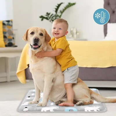 PetTribes Tapis Refroidissant Gris Ours : Auto-Refroidissant, Réutilisable,