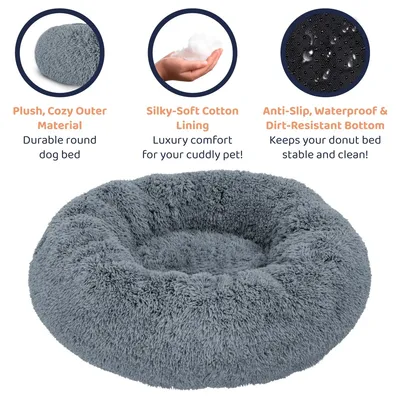 PetTribes Lit Donut Chien, Calmant Anti-Anxiété, Gris Foncé, Moyen PetTribes Lit Donut Chien, Calmant Anti-Anxiété, Gris Foncé, Moyen