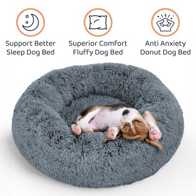 PetTribes Lit Donut Chien, Calmant Anti-Anxiété, Gris Foncé, Moyen