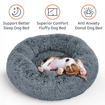 PetTribes Lit Donut Chien, Calmant Anti-Anxiété, Gris Foncé, Moyen PetTribes Lit Donut Chien, Calmant Anti-Anxiété, Gris Foncé, Moyen