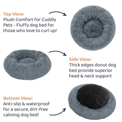 PetTribes Lit Donut Chien, Calmant Anti-Anxiété, Gris Foncé, Moyen PetTribes Lit Donut Chien, Calmant Anti-Anxiété, Gris Foncé, Moyen