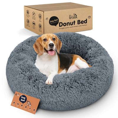 PetTribes Bett Donut Hund, Beruhigungs-Anti-Angst, Grauer Schinken, Mittel