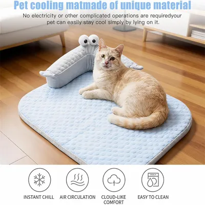 HausPets Kühlmatte für Hunde und Katzen, mit U-förmigem Kissen 55 x 40 cm