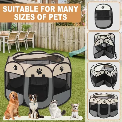 PetTribes Parc Pliant Gris S pour Chien Chat 8 Panneaux 73x73x43cm PetTribes Parc Pliant Gris S pour Chien Chat 8 Panneaux 73x73x43cm
