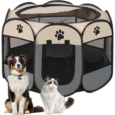 PetTribes Parc Pliant Gris S pour Chien Chat 8 Panneaux 73x73x43cm